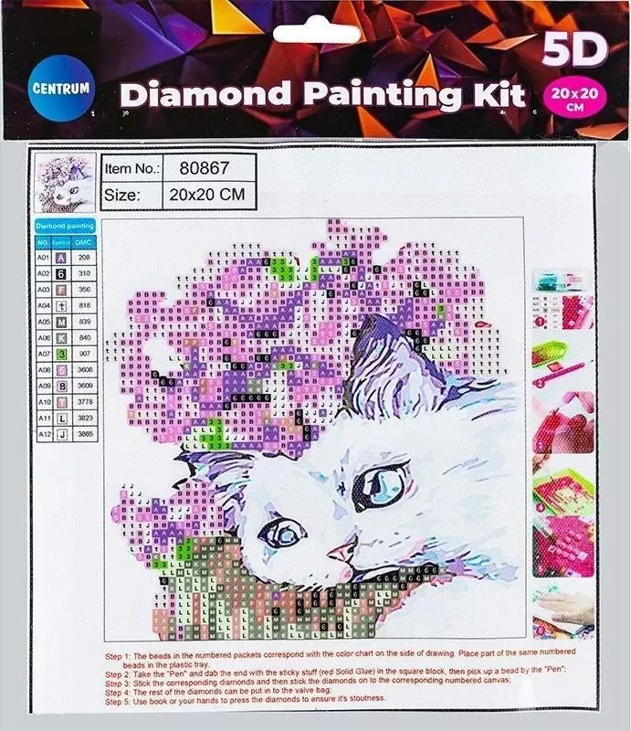 Diamentowa mozaika 5D - Cat&Flowers 20x20 80867