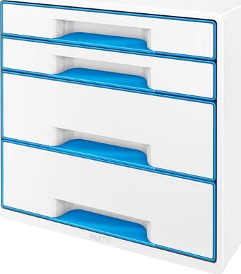Leitz LEITZ CUBE WOW Schubladen Box perlweiss-blau mit 4 Schubladen. Robust und stabil in ansprechendem 2-farbigem WOW Design in Hochglanz - 52132036