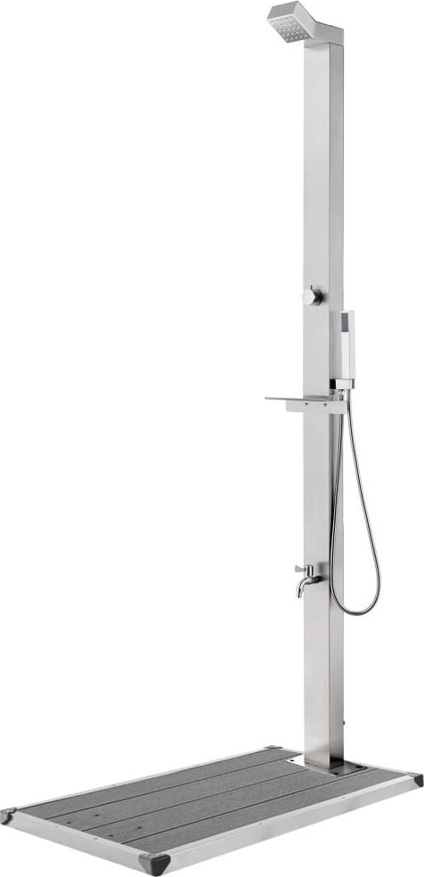 vidaXL Prysznic ogrodowy z szarą podstawą, 225 cm, stal nierdzewna