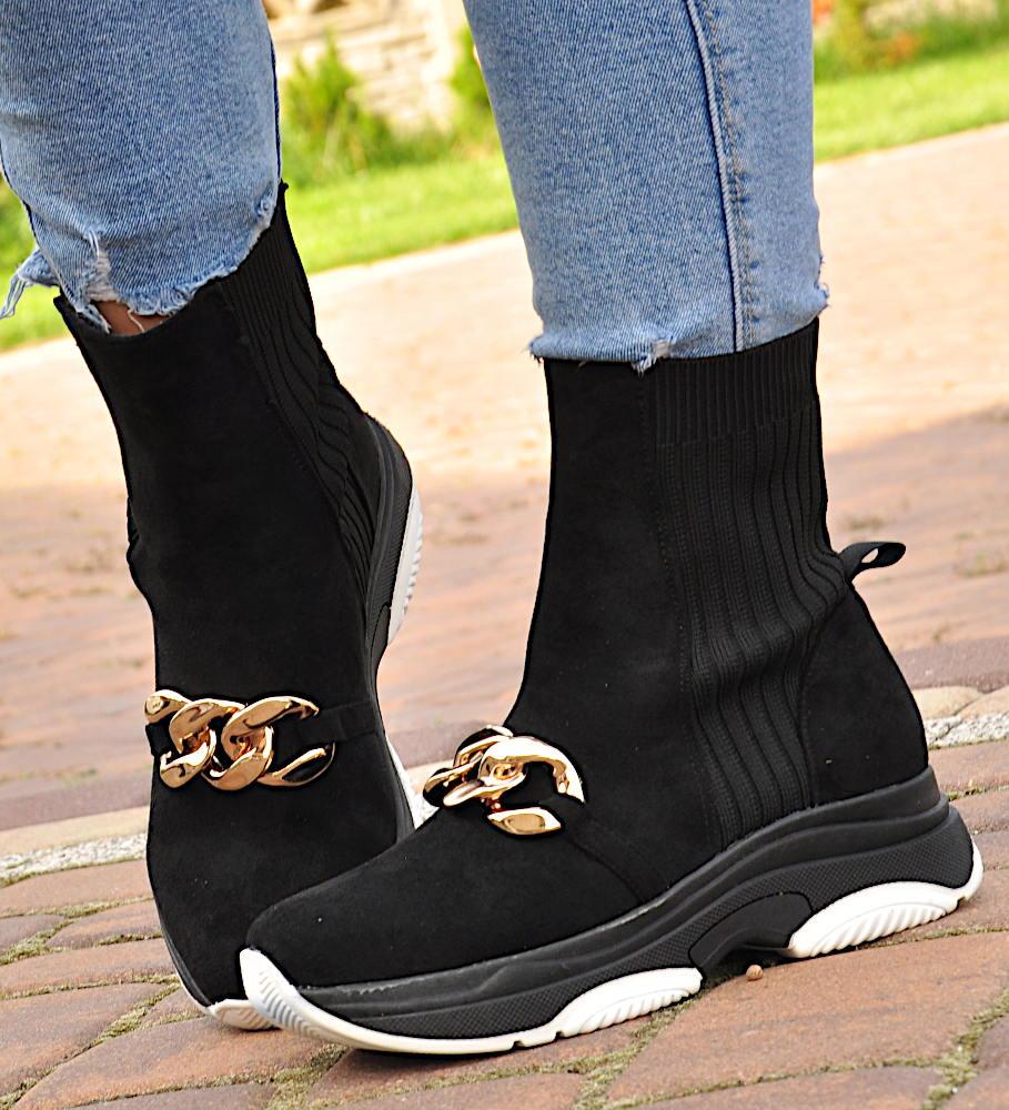 Pantofelek24 Damskie botki z łańcuchem Czarne /G6-3 9766 S894/ 39