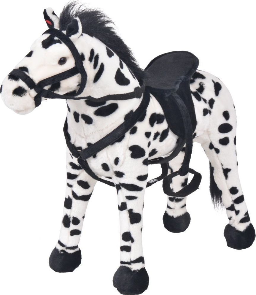 vidaXL Pluszowy konik, stojący, czarno-biały, XXL