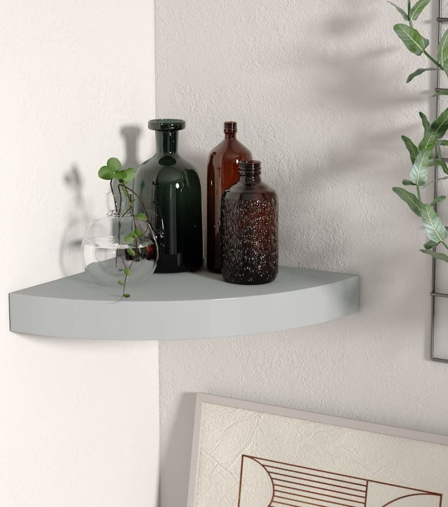 vidaXL Narożna półka ścienna, szara, 25x25x3,8 cm, MDF