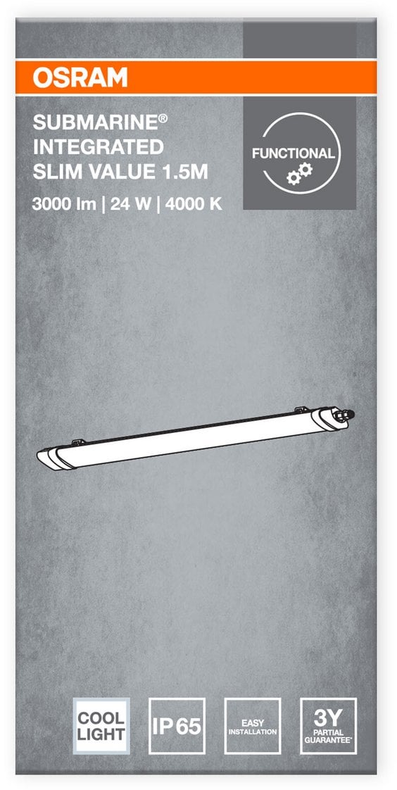 Public space luminaire OSRAM SUBMARINE SLIM VALUE, 24W 2160lm, 4000K, IP65, 150cm