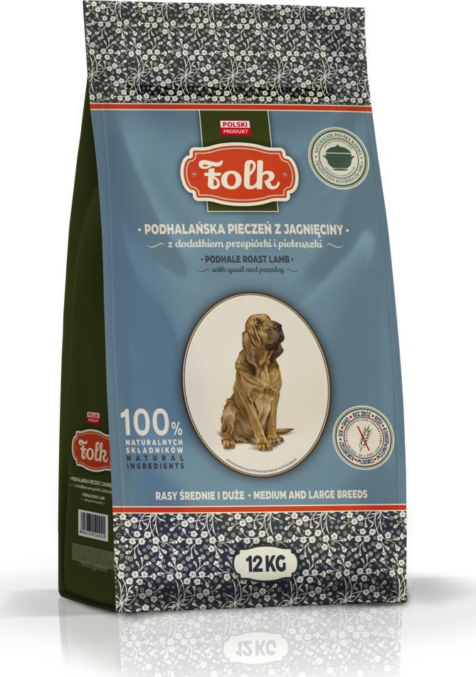 Folk Karma sucha dla psa FOLK M&L Podhalańska pieczeń z jagnięciny z dodatkiem przepiórki i pietruszki 12 kg