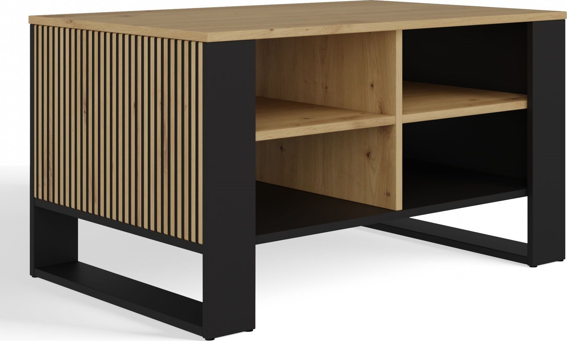 Topeshop STOLIK KAWOWY ŁAWA MODERN 4P SLIM DĄB ARTISAN CZERŃ FREZY