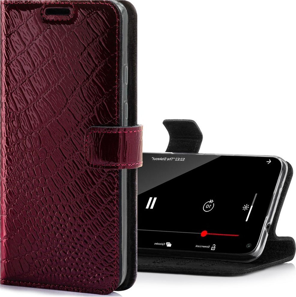Surazo Skórzane etui na telefon Wallet case - Cayme Czerwony Samsung Galaxy M31s