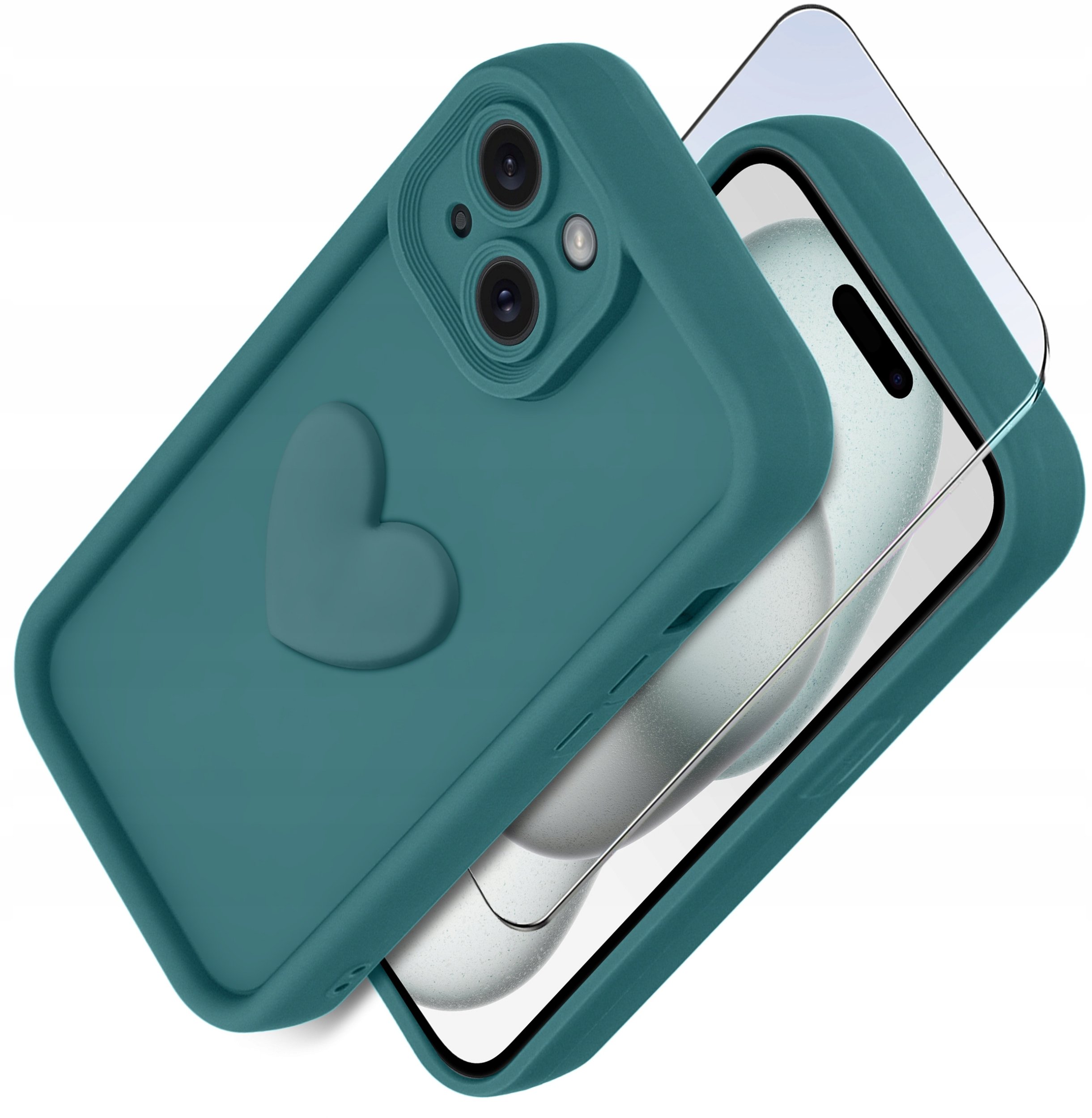 Etui do iPhone 15 silikonowe MATOWE serce + Szkło ochronne na ekran 9H