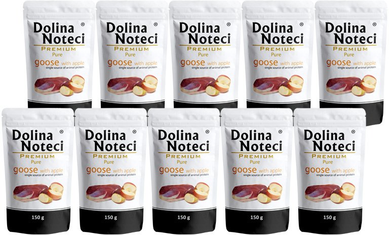 Mokra karma dla psa alergika Dolina Noteci Premium Pure bogata w gęś z jabłkiem zestaw 10 x 150 g