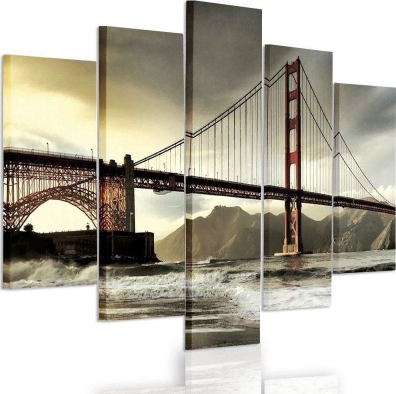 Feeby Obraz pięcioczęściowy na płótnie, Most przez rzekę - 100x70