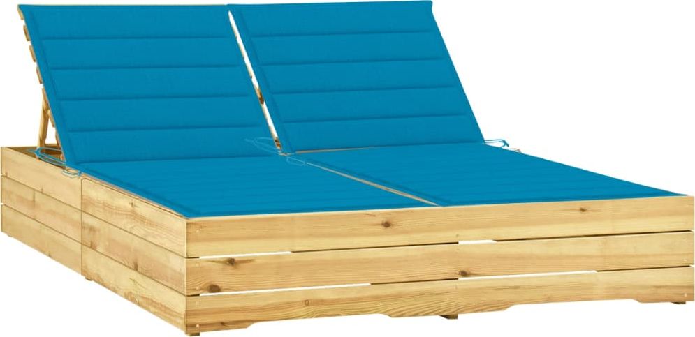 vidaXL Podwójny leżak z niebieskimi poduszkami, impregnowana sosna