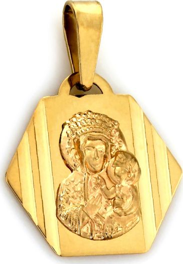 Lovrin Złoty medalik 585 w kształcie sześciokąta z Matką Boską 0,72g