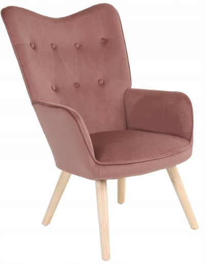 Fotel uszak różowy ARNE skandynawski tapicerowany do salonu i gabinetu