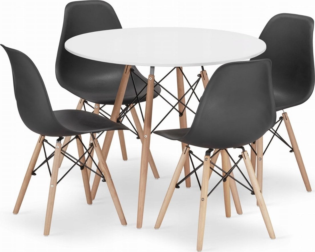 Leobert Zestaw stół okrągły TODI 90 biały + 4 krzesła OSAKA czarne