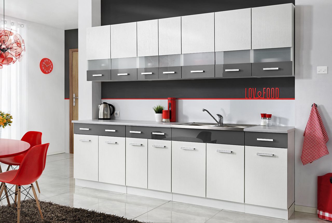 Concordia Meble kuchenne Mamba biała 2,6m szary połysk