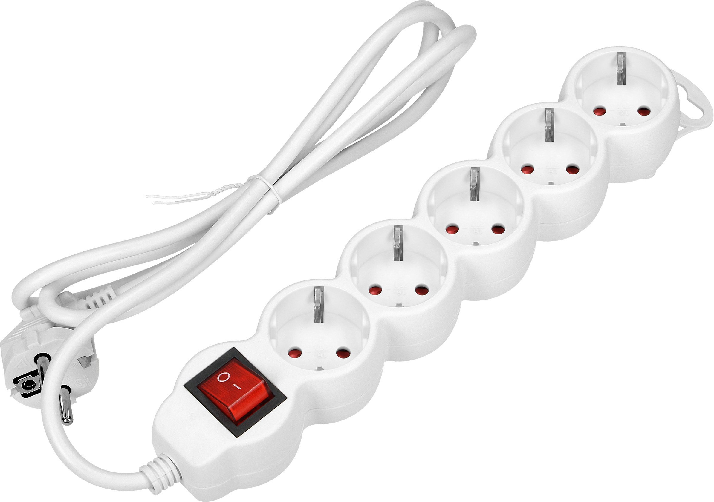 Orno Przedłużacz 5-krotny 2P+Z (Schuko) z wyłącznikiem, 1,5m H05VV-F 3x1,5mm2, Imax=16A, płaska wtyczka, biały
