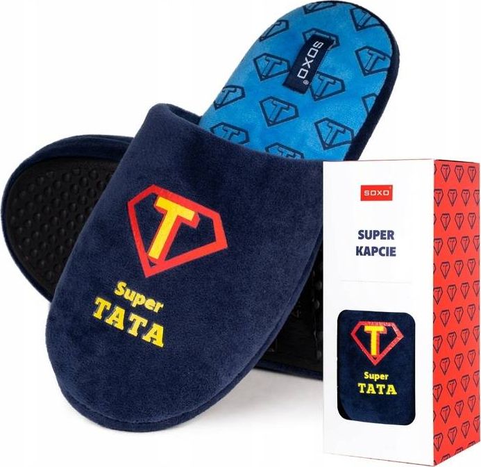 Soxo Kapcie męskie dla Taty SOXO Super Tata w pudełku na prezent 4142