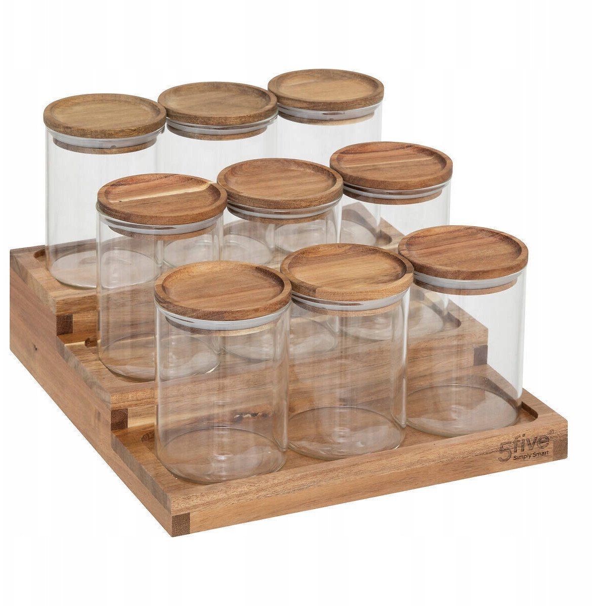 Słoiki na przyprawy na drewnianej półce HARMONY, 9 x 180 ml