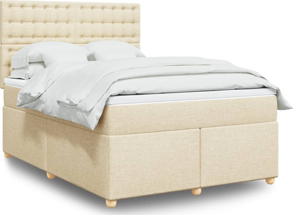 vidaXL vidaXL Łóżko kontynentalne z materacem, kremowe, tkanina, 160x200 cm