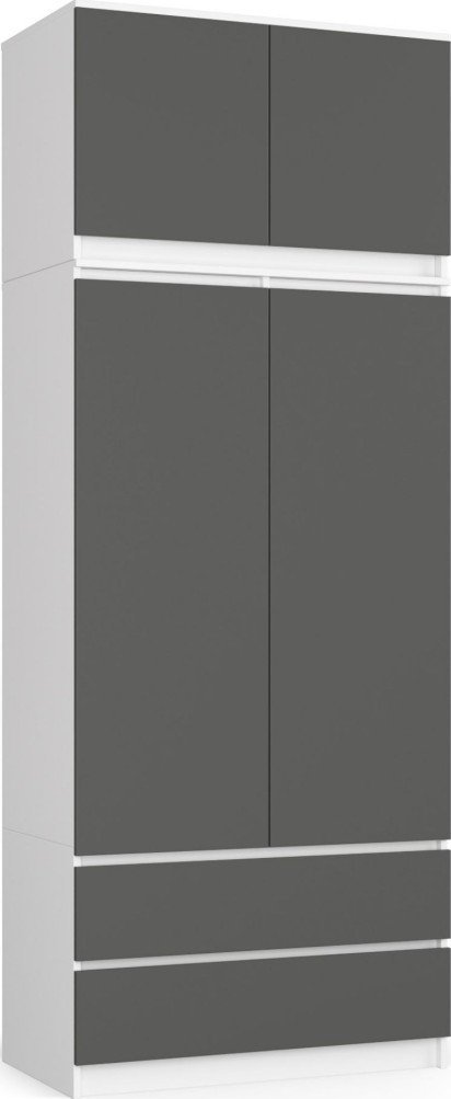 Fabryka Mebli Akord Szafa z nadstawką S 90 cm 2 drzwi 2 szuflady - biała-grafit szary