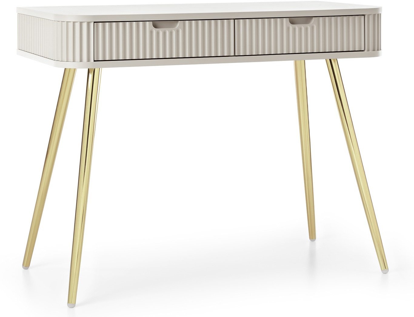 Toaletka Porto 110 cm z dwoma szufladą i ryflowanymi frontami w kolorze cashmere + złote nogi