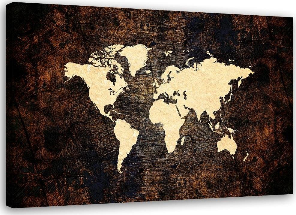 Feeby Obraz na płótnie Canvas, Brązowa mapa świata 90x60