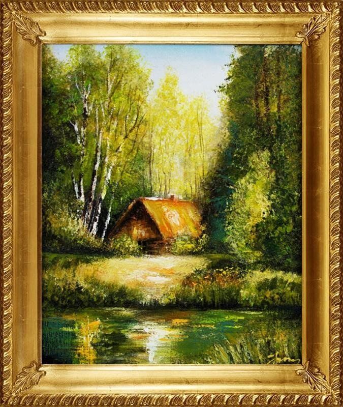 GO-BI Obraz "Dworki, mlyny, chaty," ręcznie malowany 54x64cm