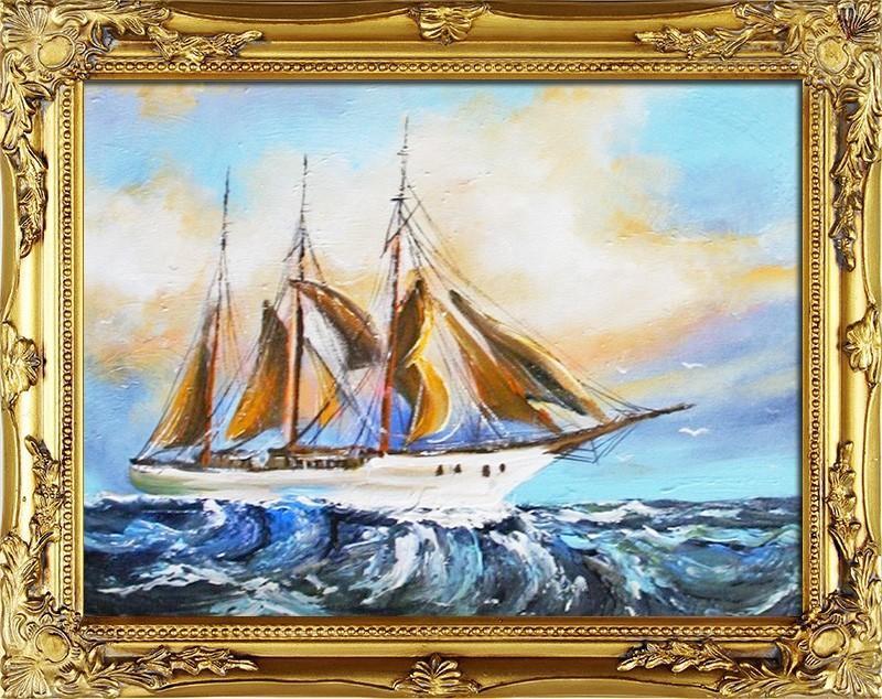 ART-POL Obraz olejny ręcznie malowany Statek na morzu 47x37cm