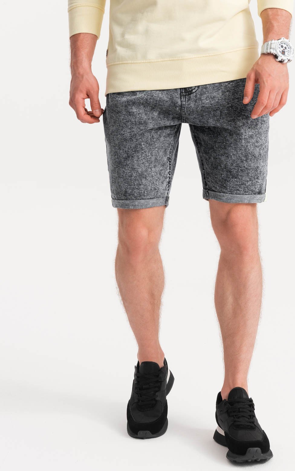 Ombre Jeansowe marmurkowe szorty męskie - szare V3 OM-SRDS-0117 L