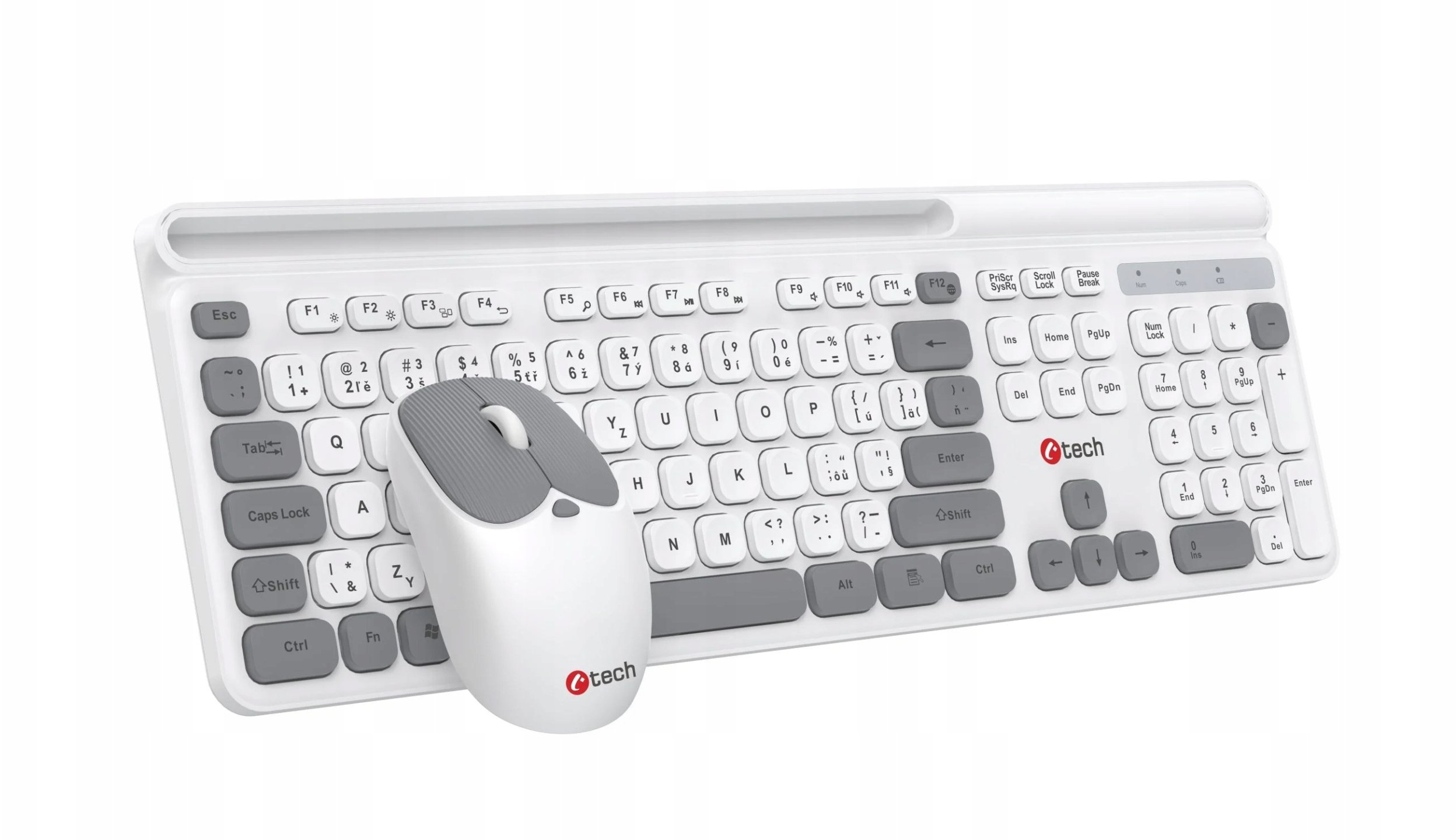 Klawiatura + mysz C-Tech C-TECH klawiatura z myszą WLKMC-05W, Bezdrátowy set 2.4GHz, CZ, biała