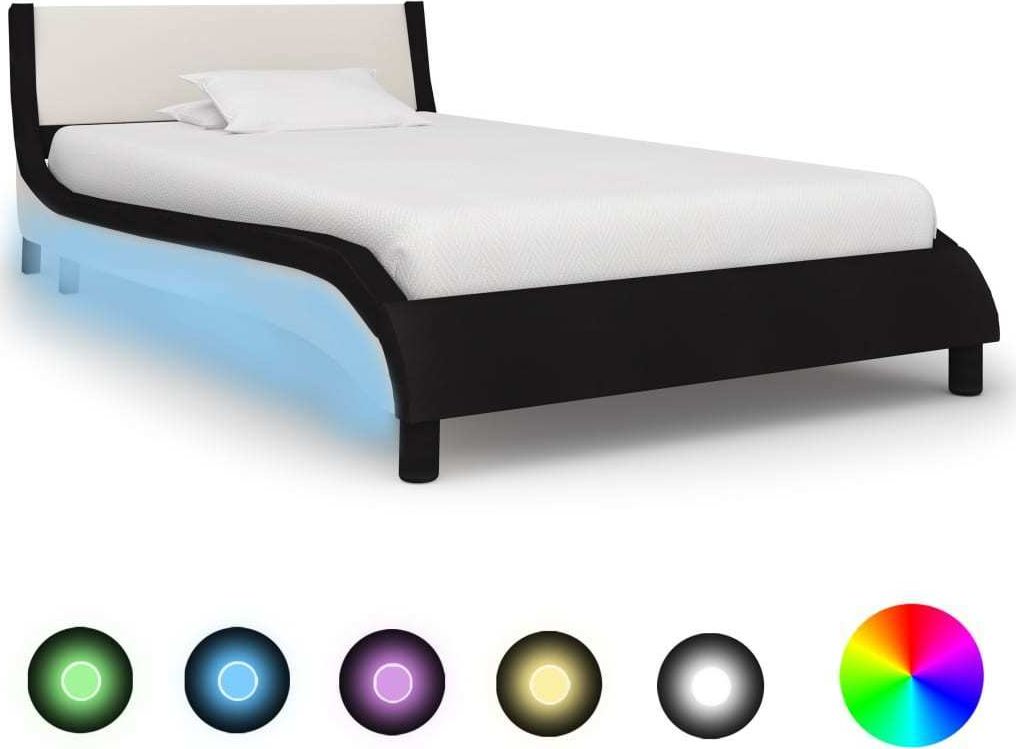 vidaXL Rama łóżka LED, czarno-biała, sztuczna skóra, 90 x 200 cm