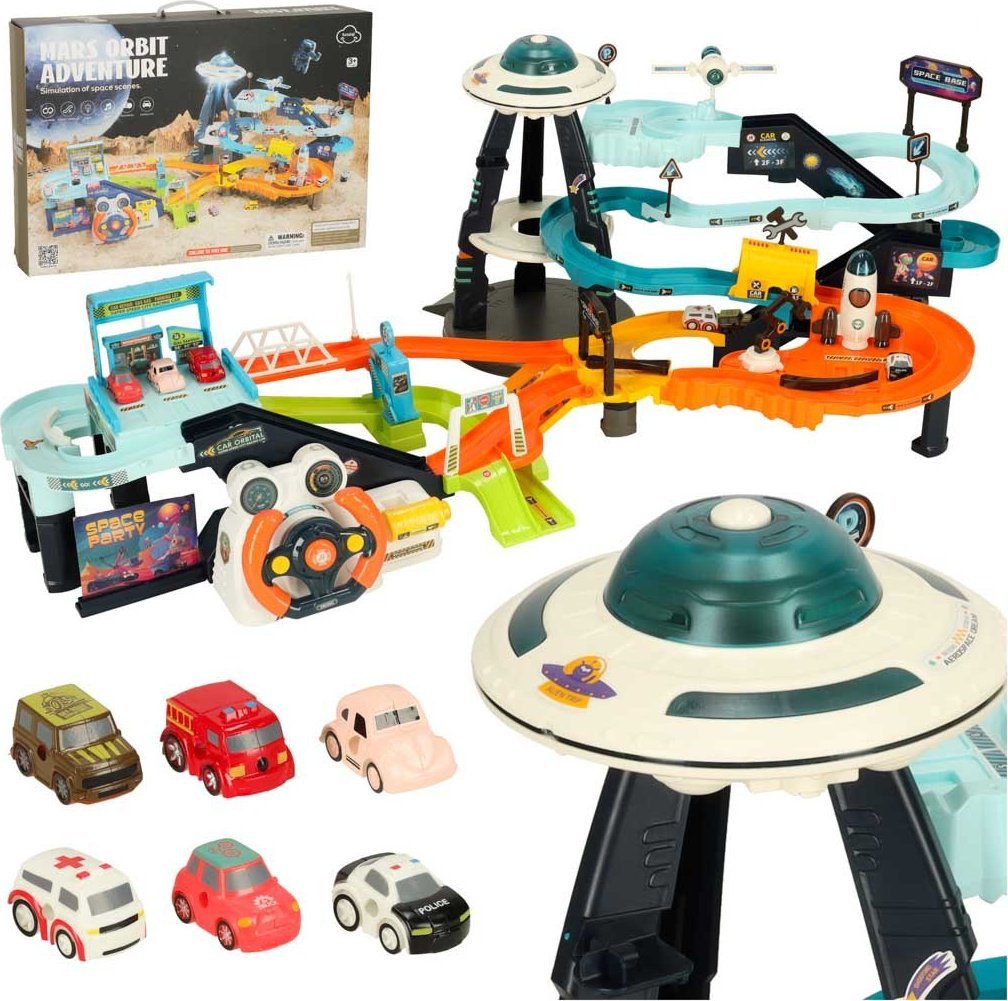 Kosmiczny tor samochodowy wielopoziomowy kierownica