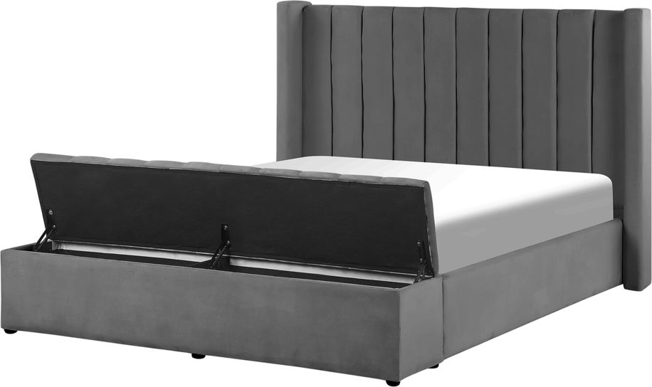 Beliani Łóżko welurowe z ławką 160 x 200 cm szare NOYERS