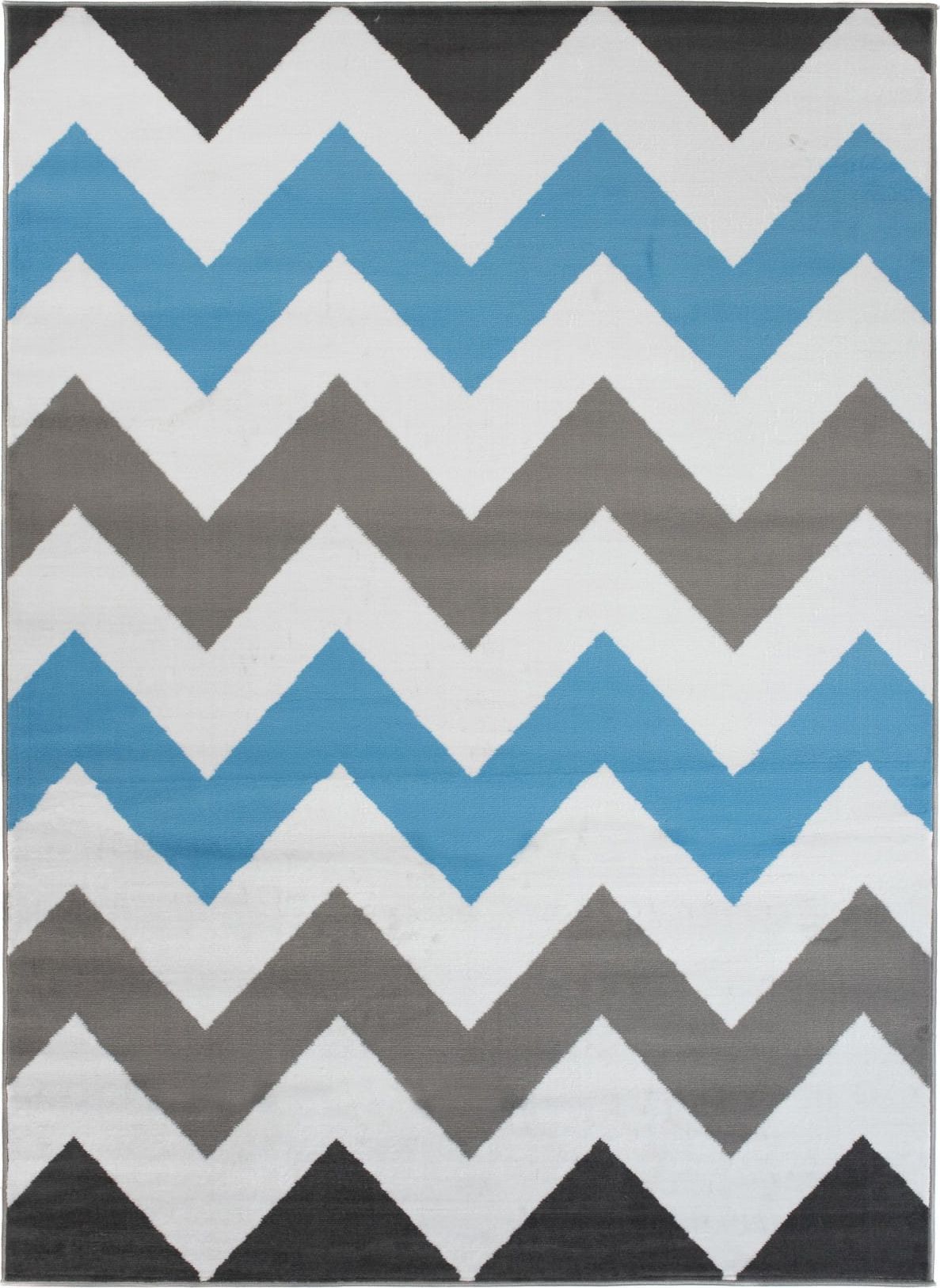 Carpetpol Dywan nowoczesny komfort szary biały niebieski pasy zygzaki Z903B WHITE MAYA PP EYM (2.50*3.00)