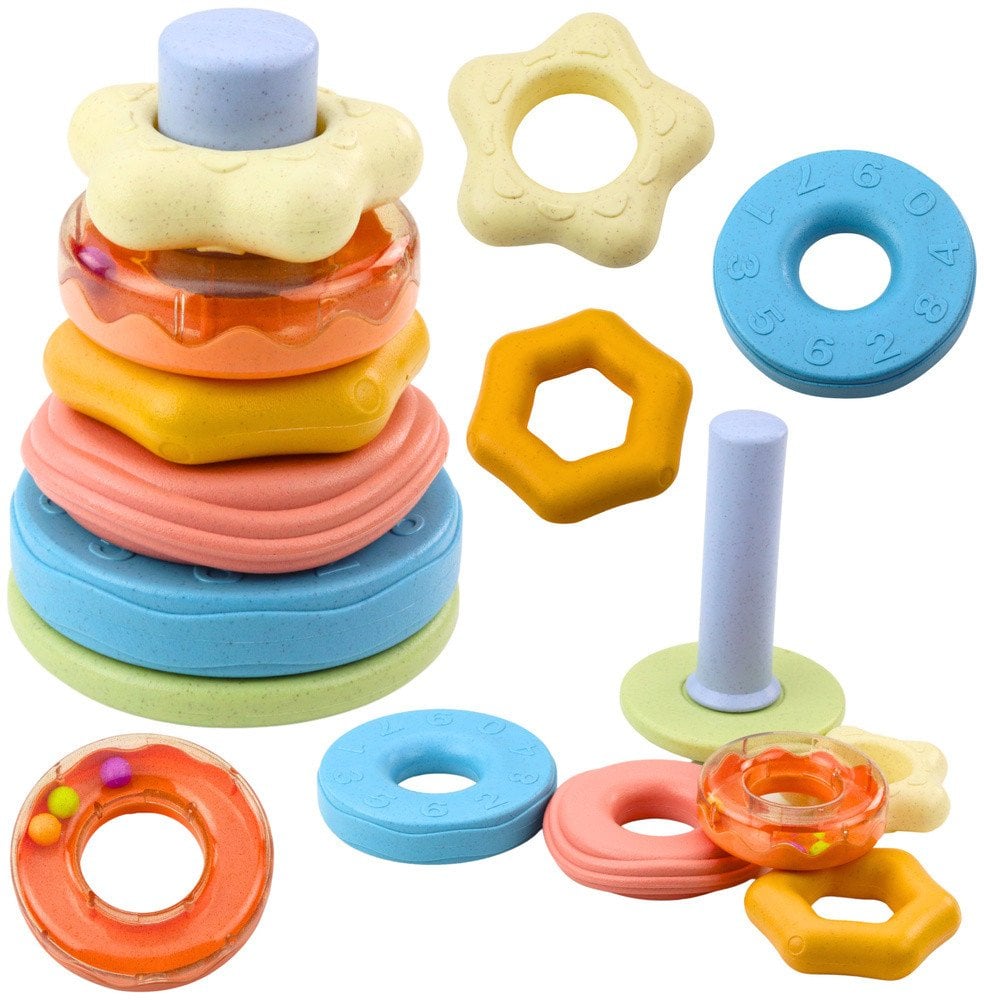 Wieża z Kółek Układanka Sensoryczna Dla Malucha Pastelowa 17cm