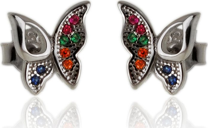 Lovrin Srebrne kolczyki 925 sztyft kolorowe motyle 1,5 g