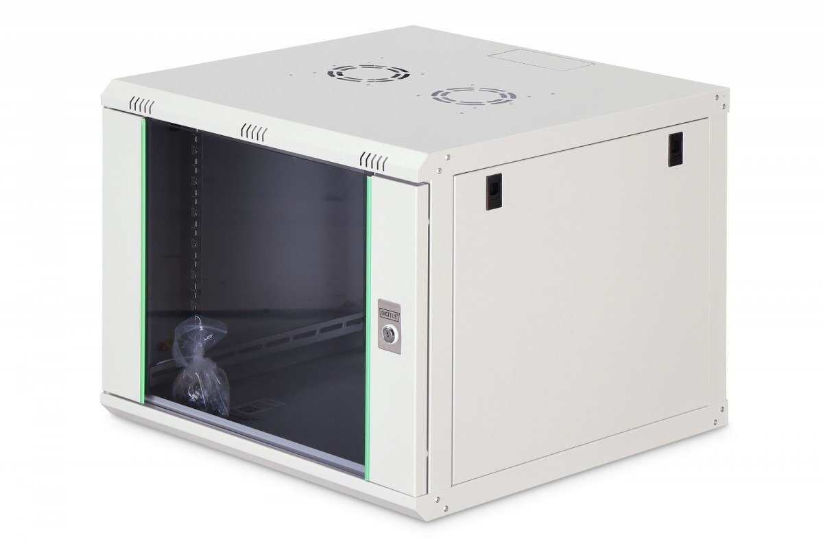Szafa Digitus Szafa sieciowa wisząca jednosekcyjna Dynamic 19" 9U, 600x600, drzwi szyba, szary, niezmontowana, 60kg