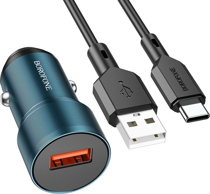 Ładowarka BOROFONE ŁADOWARKA SAMOCHODOWA BZ19A WISDOM - USB - QC 3.0 18W Z KABLEM USB NA TYP C NIEBIESKA