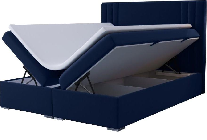 Selsey SELSEY Łóżko kontynentalne 180x200 cm Monder z pojemnikami i topperem granatowe welur hydrofobowy