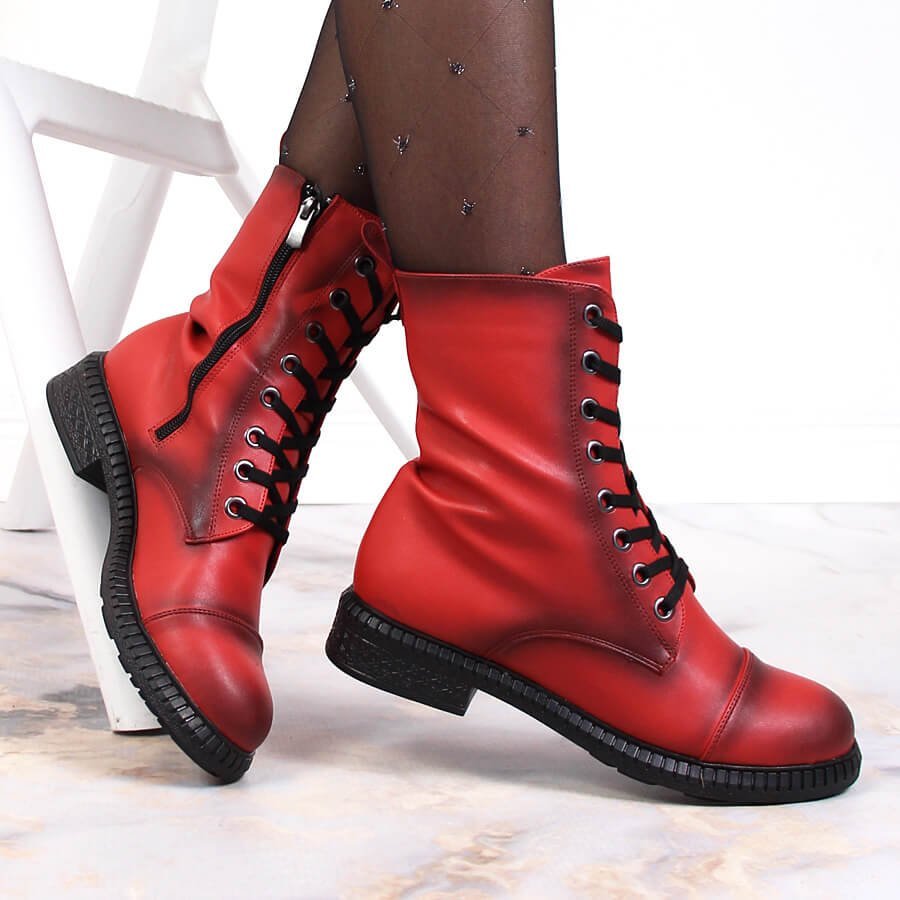 T.Sokolski Botki damskie sznurowane i na suwak ocieplane czerwone T.Sokolski 37