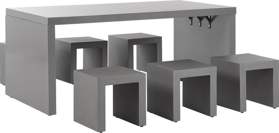 Beliani Zestaw ogrodowy betonowy stół kształt litery U i 6 stołków szary TARANTO