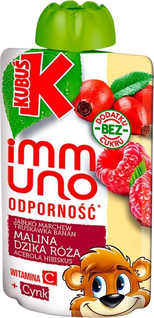 Kubuś Kubuś Immuno Odporność Mus jabłko marchew banan truskawka malina dzika róża acerola hibiskus 100 g