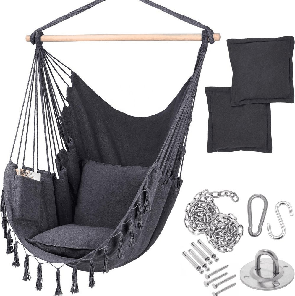 Goodhome Hamak brazylijski krzesło z poduszkami + zestaw montażowy