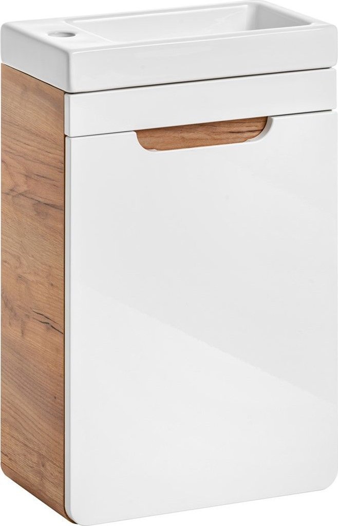 Hakano HAKANO Szafka łazienkowa pod umywalkę ARCADE 60x40x22 biały połysk dąb craft złoty