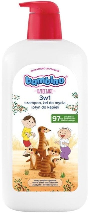 Bambino Dzieciaki 3w1 szampon żel pod prysznic i płyn do kąpieli Surykatki 1000ml