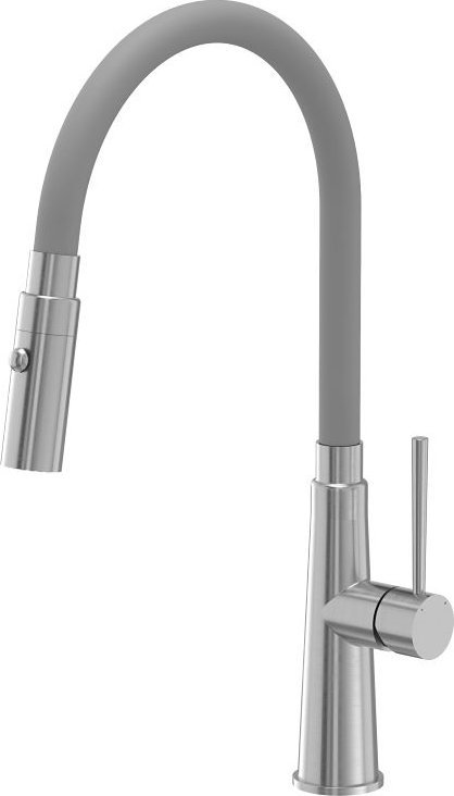 Bateria kuchenna Steiner GINA SteelQ stalowa bateria kuchenna z elastyczną wylewką, stalowy / wąż szary