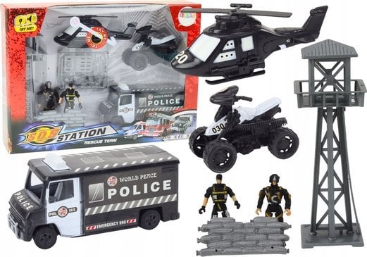LeanToys Zestaw Policyjny Wóz Quad Figurki Helikopter Światła Dźwięki
