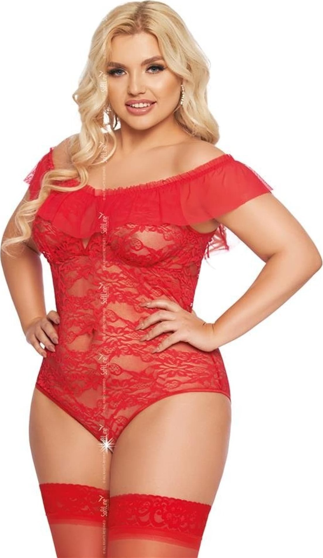 Soft Line Collection Kamila czerwony plus size body 1899 (kolor czerwony, rozmiar 2xl)