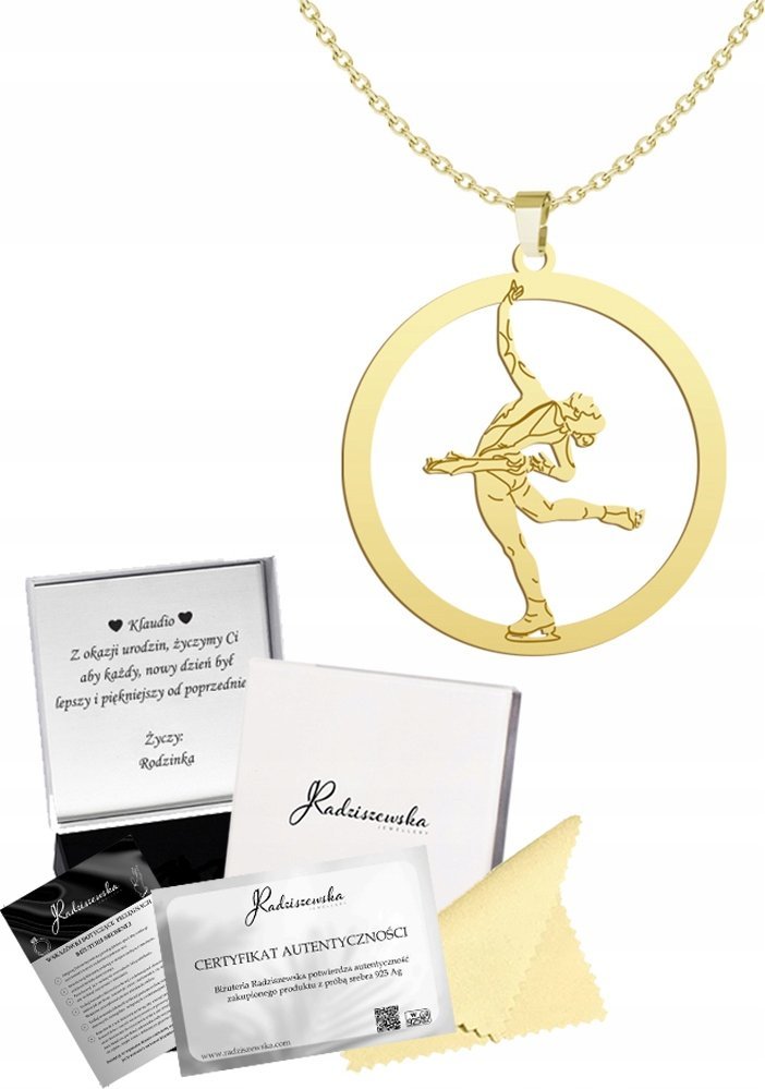 Radziszewska Jewellery Złoty Naszyjnik Łyżwiarstwo Figurowe Łańcuszek Prezent 925 GRAWER GRATIS