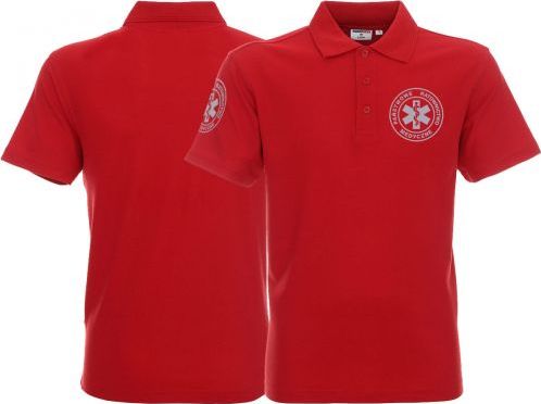 LPP - Promostars Koszulka Polo ratownicza czerwona męska odblaskowa FUNKCYJNA - nadruk przód + rękawek