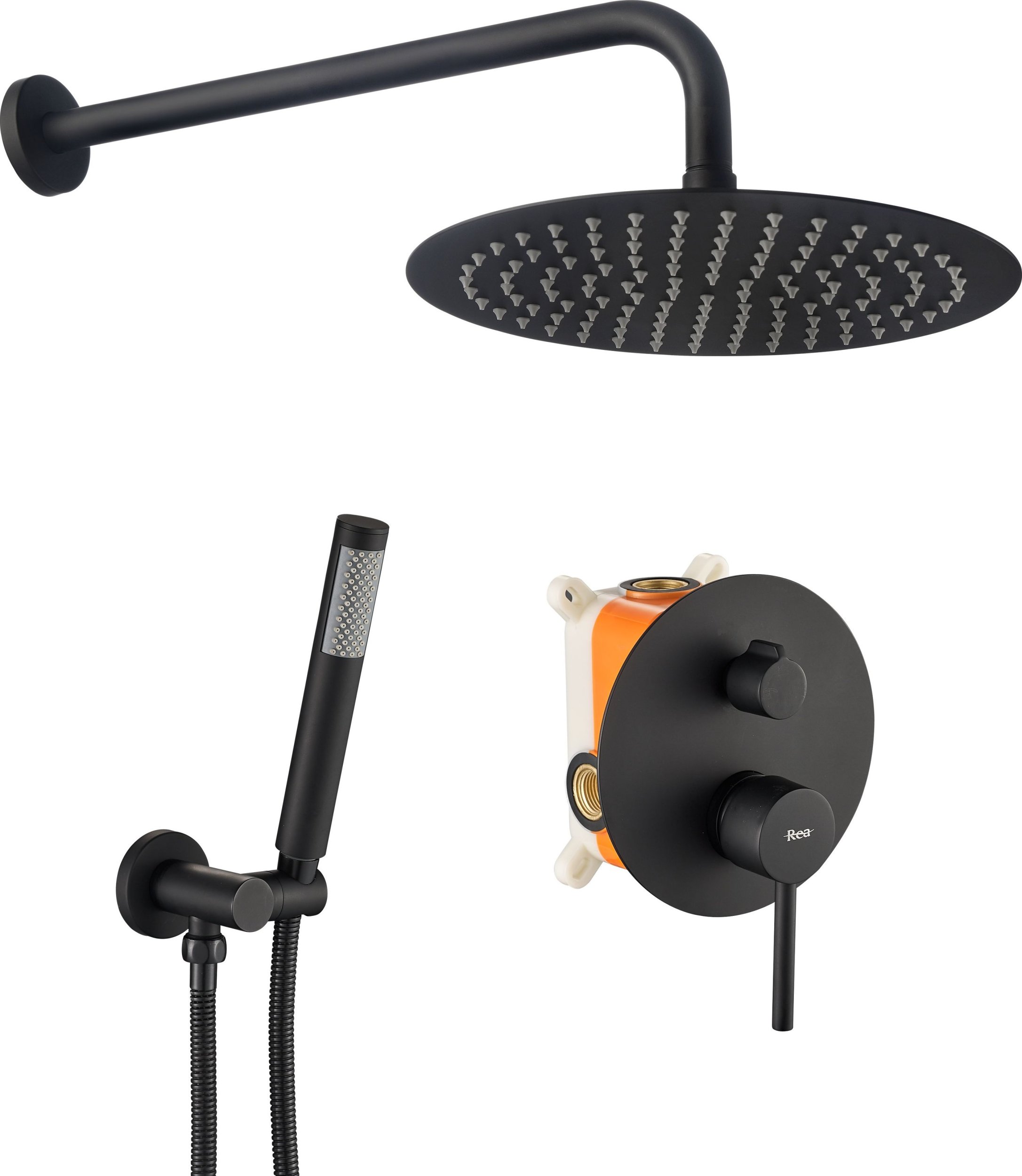 Zestaw prysznicowy Rea REA-P4100 ZESTAW NATRYSKOWY PODTYNKOWY LUNGO BLACK MAT Z BATERIĄ 2-FUNK.DESZCZOWNICA OKRĄGŁA REA // N.REA.NAT-LUNGO-BLACK